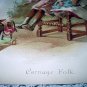 1800s Chromolithograph-CARRIAGE FOLK-Two Girls Playing Riding A Carriage