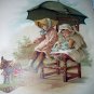 1800s Chromolithograph-CARRIAGE FOLK-Two Girls Playing Riding A Carriage