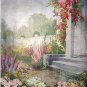 Lovely Large Vintage Lithograph Print -THE SHOWER-Doughty-Cottage Flower Garden