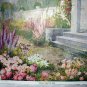 Lovely Large Vintage Lithograph Print -THE SHOWER-Doughty-Cottage Flower Garden