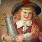 Vintage Print-Blonde Haired Girl Holding Drink Tankard-E.LOUYET
