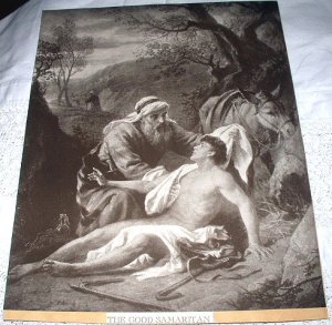 Vintage Lithograph Print-THE GOOD SAMARITAN-Sepia Toned