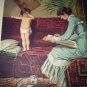 Stunning Antique Chromolithograph Print-THE UNWILLING MODEL-Mother Painting Portrait of Baby
