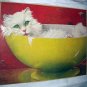 TOO SWEET!! WHITE PERSIAN CAT IN POTTERY BOWL-JACK MURRAY ARTWORK