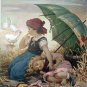 TWO IN THE SHADE-Antique Chromolithograph Print-Two Girls Under Umbrella