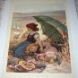 TWO IN THE SHADE-Antique Chromolithograph Print-Two Girls Under Umbrella