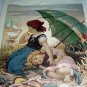 TWO IN THE SHADE-Antique Chromolithograph Print-Two Girls Under Umbrella