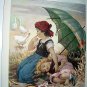 TWO IN THE SHADE-Antique Chromolithograph Print-Two Girls Under Umbrella