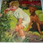 Little Boy Smelling Roses,Watching Airedale Dog-Vintage Illustration