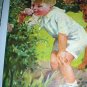 Little Boy Smelling Roses,Watching Airedale Dog-Vintage Illustration