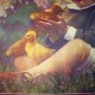 Little Girl with her Pet Ducks-FRIENDS- Vintage Illustration