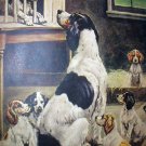 BREAKING HOME TIES-Cute Vintage Print-Mother Dog with 6 new Puppies Saying Goodbye