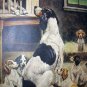 BREAKING HOME TIES-Cute Vintage Print-Mother Dog with 6 new Puppies Saying Goodbye