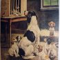 BREAKING HOME TIES-Cute Vintage Print-Mother Dog with 6 new Puppies Saying Goodbye