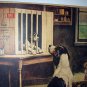 BREAKING HOME TIES-Cute Vintage Print-Mother Dog with 6 new Puppies Saying Goodbye