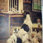 BREAKING HOME TIES-Cute Vintage Print-Mother Dog with 6 new Puppies Saying Goodbye