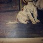 BREAKING HOME TIES-Cute Vintage Print-Mother Dog with 6 new Puppies Saying Goodbye