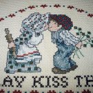 Vintage Cross-Stitched Fabric-KISS THE COOK-Great to Frame Vintage Cross-Stitched Fabric-KISS THE COOK-Great to Frame