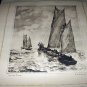 RARE-R.H.PALENSKE-MORNING BREEZE-Lithograph Sepia Print-Two Large Clipper Ships