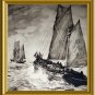 RARE-R.H.PALENSKE-MORNING BREEZE-Lithograph Sepia Print-Two Large Clipper Ships
