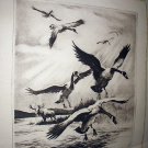 R.H.PALENSKIE-Coming Out Of The Clouds-Vintage Dry Point Print-Canadian Geese and Moose R.H.PALENSKIE-Coming Out Of The Clouds-Vintage Dry Point Print-Canadian Geese and Moose