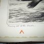 R.H.PALENSKIE-Coming Out Of The Clouds-Vintage Dry Point Print-Canadian Geese and Moose