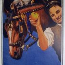 Striking Coloring!WHO WANTS A BITE?Vintage Lithograph Print-Man Feeding Two Horses Apples