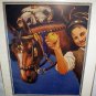 Striking Coloring!WHO WANTS A BITE?Vintage Lithograph Print-Man Feeding Two Horses Apples