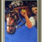 Striking Coloring!WHO WANTS A BITE?Vintage Lithograph Print-Man Feeding Two Horses Apples