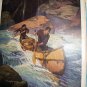 1927 HOMEWARD BOUND-Men In Canoe on Rapids Vintage Lithograph Print-WM. ABBOTT CHEEVER