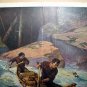 1927 HOMEWARD BOUND-Men In Canoe on Rapids Vintage Lithograph Print-WM. ABBOTT CHEEVER