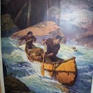 1927 HOMEWARD BOUND-Men In Canoe on Rapids Vintage Lithograph Print-WM. ABBOTT CHEEVER