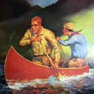 THE RACE-1930 Vintage Lithograph Print-Men In Canoe Outriding Thunderstorm-W.A.CHEEVER THE RACE-1930 Vintage Lithograph Print-Men In Canoe Outriding Thunderstorm-W.A.CHEEVER