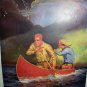 THE RACE-1930 Vintage Lithograph Print-Men In Canoe Outriding Thunderstorm-W.A.CHEEVER