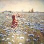 THE BLUE MEADOW Vintage Lithograph Print-Sweet Dutch Girls Picking Blue Flowers