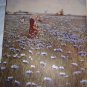 THE BLUE MEADOW Vintage Lithograph Print-Sweet Dutch Girls Picking Blue Flowers
