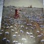 THE BLUE MEADOW Vintage Lithograph Print-Sweet Dutch Girls Picking Blue Flowers