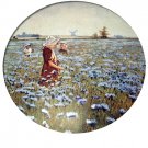 THE BLUE MEADOW Vintage Lithograph Print-Sweet Dutch Girls Picking Blue Flowers THE BLUE MEADOW Vintage Lithograph Print-Sweet Dutch Girls Picking Blue Flowers