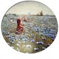 THE BLUE MEADOW Vintage Lithograph Print-Sweet Dutch Girls Picking Blue Flowers