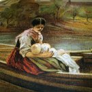 c1900 Lovely Maiden Holding Baby in Row Boat Antique Chromolithograph Print c1900 Lovely Maiden Holding Baby in Row Boat Antique Chromolithograph Print