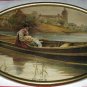 c1900 Lovely Maiden Holding Baby in Row Boat Antique Chromolithograph Print