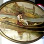 c1900 Lovely Maiden Holding Baby in Row Boat Antique Chromolithograph Print
