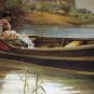 c1900 Lovely Maiden Holding Baby in Row Boat Antique Chromolithograph Print