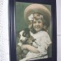 Sweet 1907 Print-Little Girl in Hat Holding Miniature Collie Dog