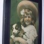 Sweet 1907 Print-Little Girl in Hat Holding Miniature Collie Dog
