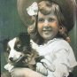 Sweet 1907 Print-Little Girl in Hat Holding Miniature Collie Dog