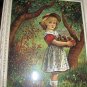 Late 1800s Antique Chromolithograph-Sweet Girl Picking Apples