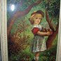 Late 1800s Antique Chromolithograph-Sweet Girl Picking Apples