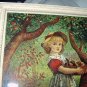 Late 1800s Antique Chromolithograph-Sweet Girl Picking Apples