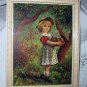 Late 1800s Antique Chromolithograph-Sweet Girl Picking Apples